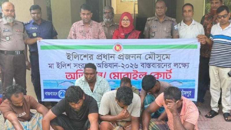 মেঘনায় মা ইলিশ শিকার, ৭ জেলের কারাদণ্ড